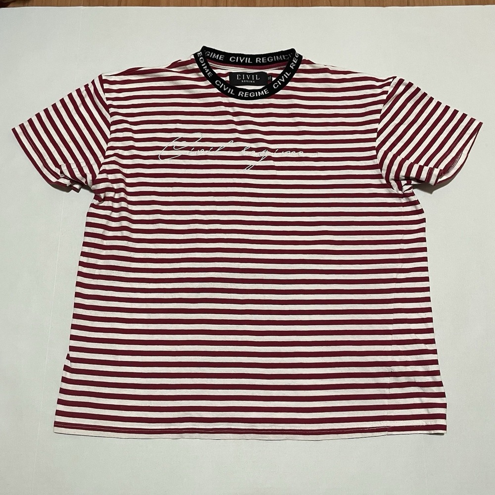 Civil Regime Men's Size XL T-Shirt Red Striped Preppy Crew Neck Streetwear Boxy
